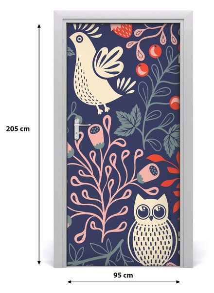 Samolepiace fototapety na dvere Kohút sliepky sova 95x205 cm