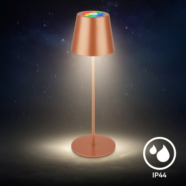 Briloner 7510013-LED RGB stmievateľná stolová lampa CALIDA 2,5W/5V IP44 1200mAh bronzová