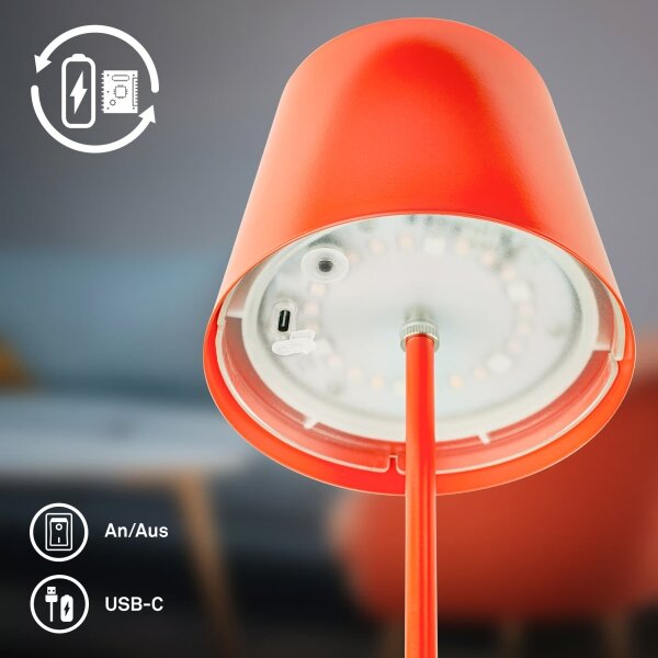 Briloner 7510012-LED RGB Stmievateľná stolná lampa CALIDA 2,5W/5V IP44 1200mAh oranžová