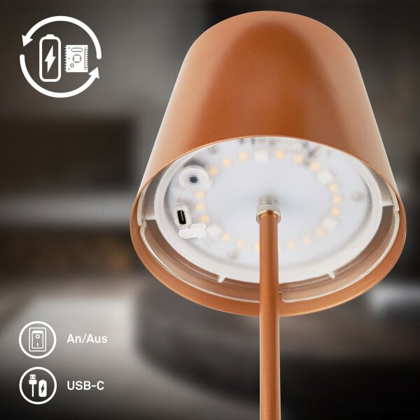 Briloner 7510013-LED RGB stmievateľná stolová lampa CALIDA 2,5W/5V IP44 1200mAh bronzová