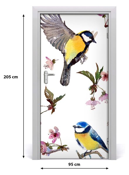 Samolepiace fototapety na dvere Vtáky a kvety 95x205 cm