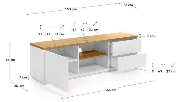 MUZZA TV stolík lenbia 150 x 43,6 cm biely