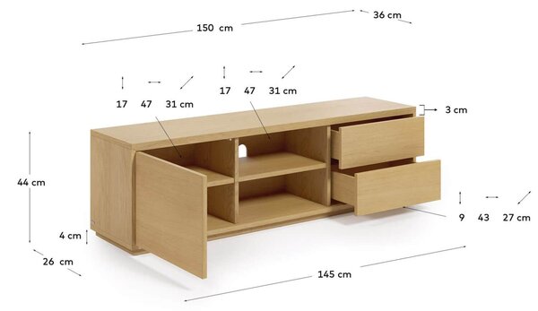 MUZZA TV stolík lenbia 150 x 43,6 cm prírodný