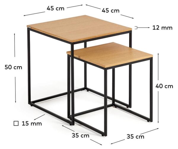 MUZZA Set 2 odkladacích stolíkov noya 45 x 45 / 35 x 35 cm dub