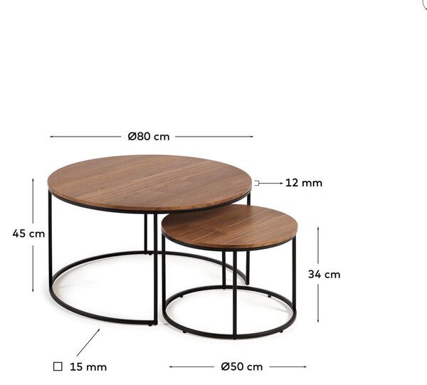 MUZZA Set 2 odkladacích stolíkov noya Ø 80 / Ø 50 cm orech