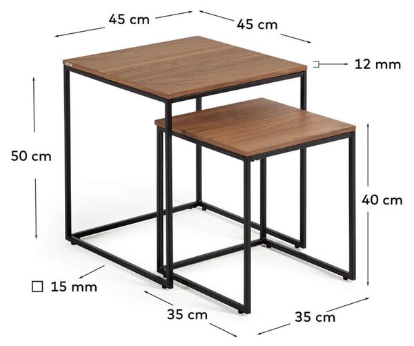 MUZZA Set 2 odkladacích stolíkov noya 45 x 45 / 35 x 35 cm orech
