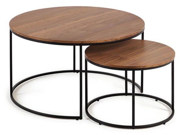 MUZZA Set 2 odkladacích stolíkov noya Ø 80 / Ø 50 cm orech