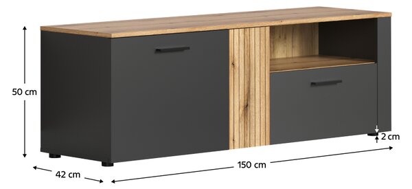 KONDELA TV stolík, grafit/dub evoke, ESENA 2D1S