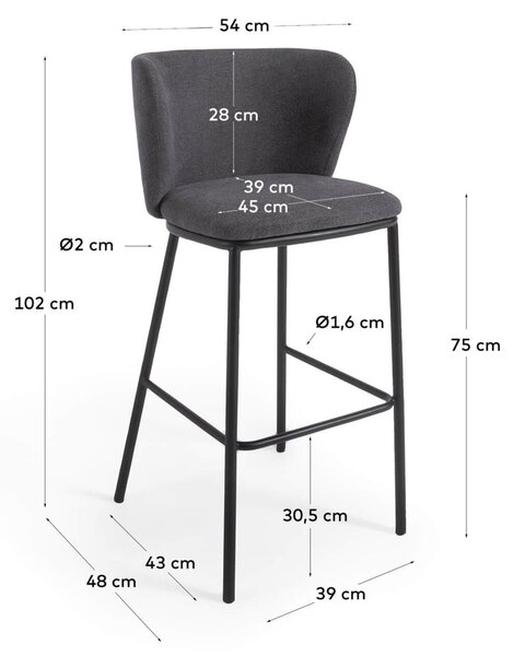 MUZZA Barová stolička arun 75 cm tmavosivá