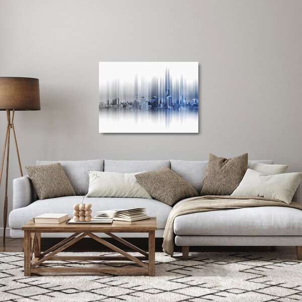Sklenený obraz - Panoráma mesta, modro-šedé (70x50 cm)