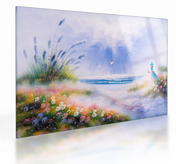Sklenený obraz - Romantická pláž, olejomaľba (70x50 cm)