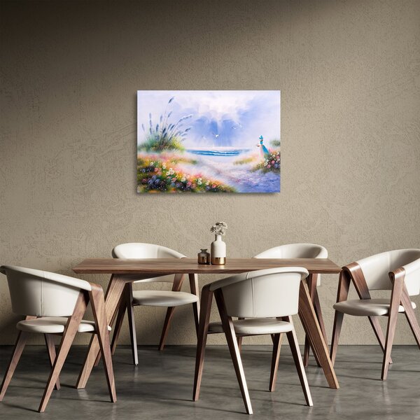 Sklenený obraz - Romantická pláž, olejomaľba (70x50 cm)