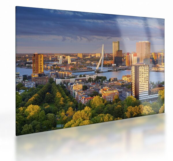 Sklenený obraz - Panorama Rotterdamu, Holandsko (70x50 cm)