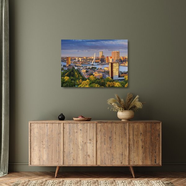 Sklenený obraz - Panorama Rotterdamu, Holandsko (70x50 cm)