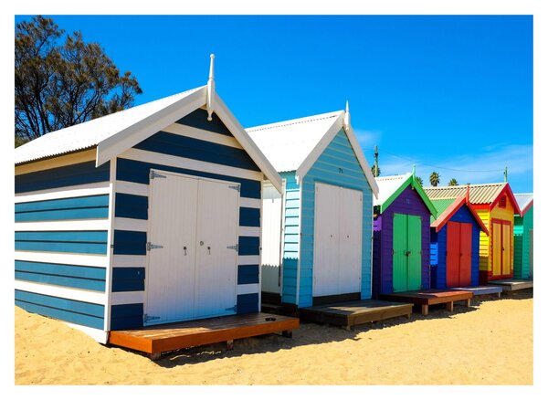 Sklenený obraz - Pláž Brighton, Melbourne, Austrália (70x50 cm)