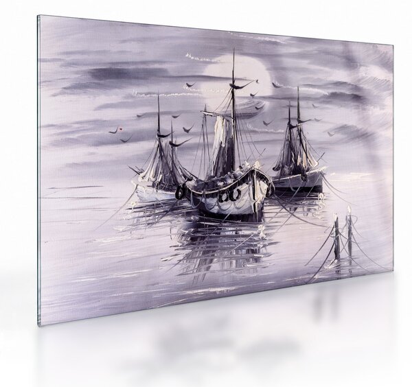 Sklenený obraz - Prístav, olejomaľba (70x50 cm)