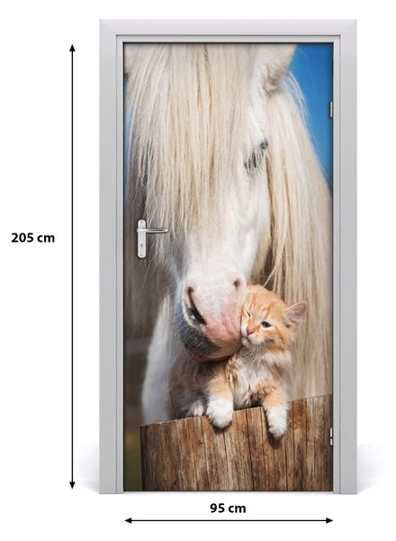 Samolepiace fototapety na dvere Biely kôň s mačkou 95x205 cm