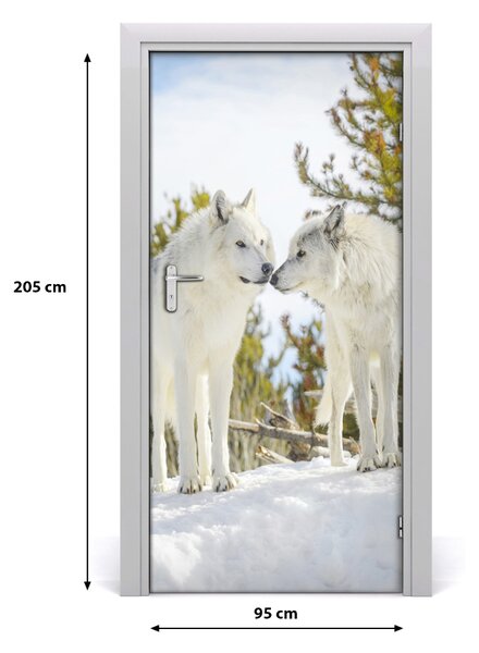 Samolepiace fototapety na dvere Dva bieli vlci 95x205 cm
