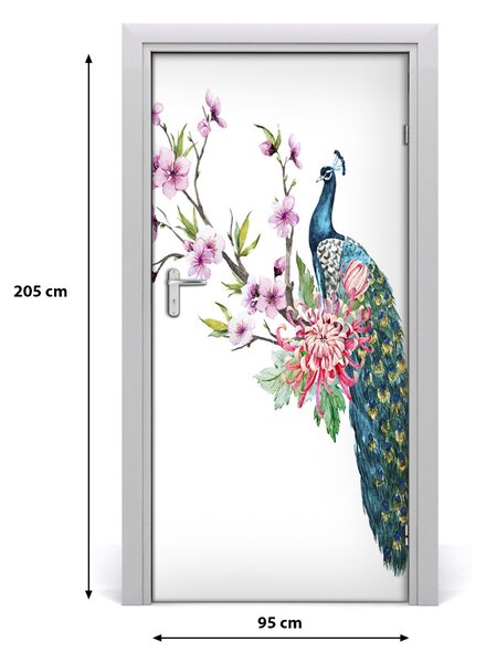 Samolepiace fototapety na dvere Páv a kvety 95x205 cm