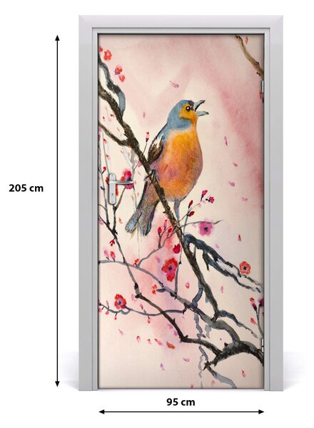 Samolepiace fototapety na dvere Vták na vetve 95x205 cm