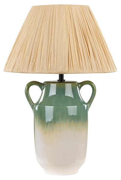 Stolná lampa zelená a biela keramika 53 cm prírodná papierové kužeľové tienidlo nočný stolík obývačka spálňa osvetlenie