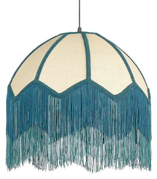Závesná lampa modrá papierová tkanina 182 cm lemovaná strapcami osvetlenie závesné svetlo retro vintage