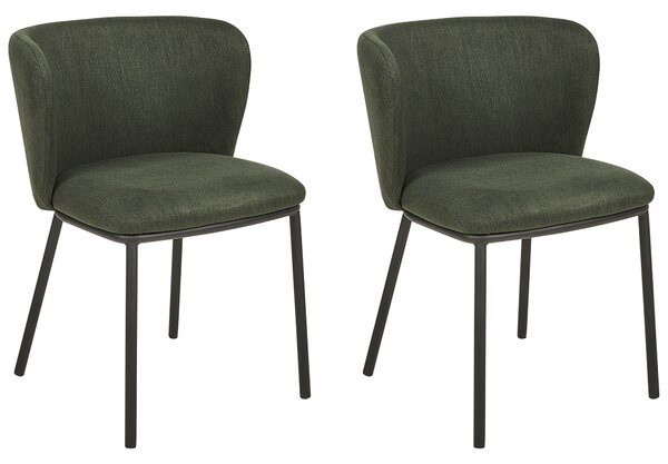 Sada 2 jedálenských stoličiek tmavozelené polyesterové čalúnenie čierne kovové nohy bez opierok zaoblené operadlo moderný súčasný dizajn