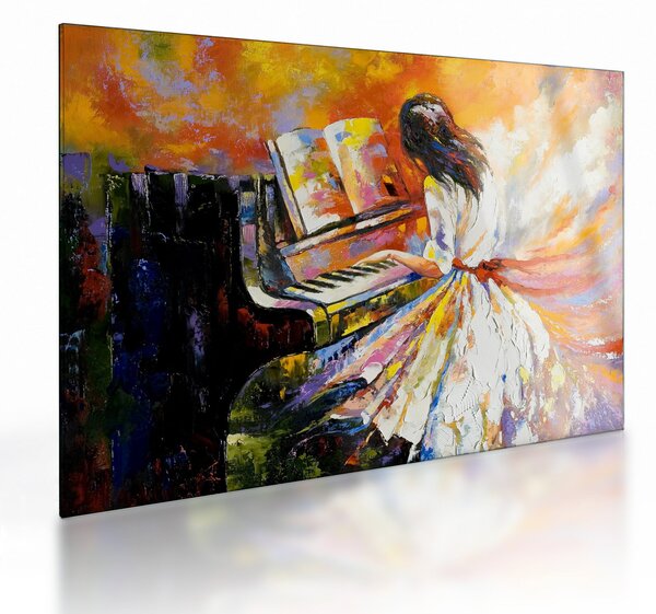 Sklenený obraz - Žena hrajúca na piáno (70x50 cm)