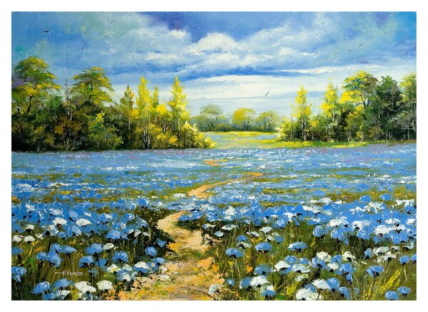 Sklenený obraz - Cestička v poli, olejomaľba (70x50 cm)