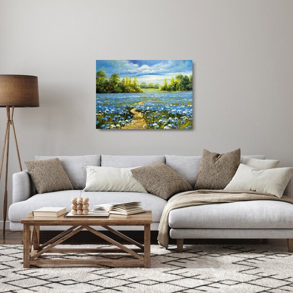 Sklenený obraz - Cestička v poli, olejomaľba (70x50 cm)