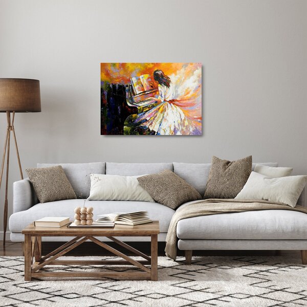 Sklenený obraz - Žena hrajúca na piáno (70x50 cm)
