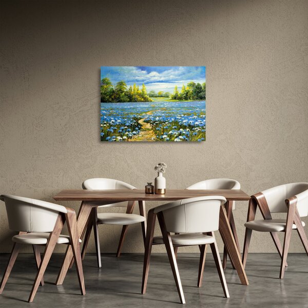 Sklenený obraz - Cestička v poli, olejomaľba (70x50 cm)