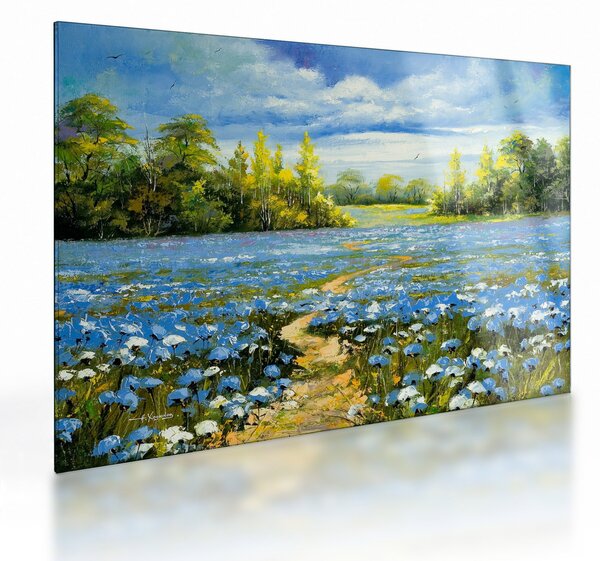 Sklenený obraz - Cestička v poli, olejomaľba (70x50 cm)