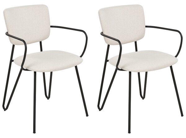Sada 2 jedálenských stoličiek krémová polyesterové látkové čalúnenie čierne kovové nohy zaoblené operadlo moderný dizajn
