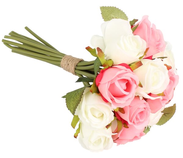 Dakls Umelá kytica ruží, ružová + biela