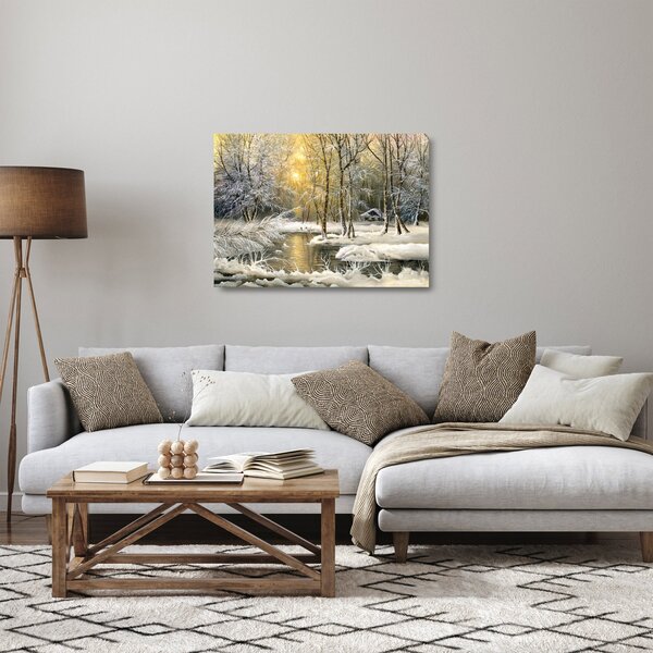Sklenený obraz - Chalúpka v lese, olejomaľba (70x50 cm)