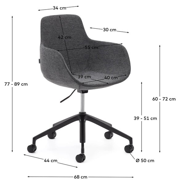 MUZZA Otočná stolička tassina na kolieskach tmavo sivá