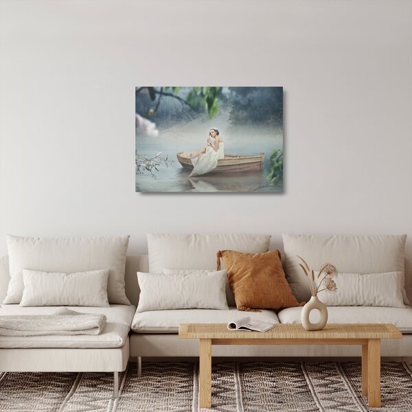 Sklenený obraz - Žena na loďke (70x50 cm)