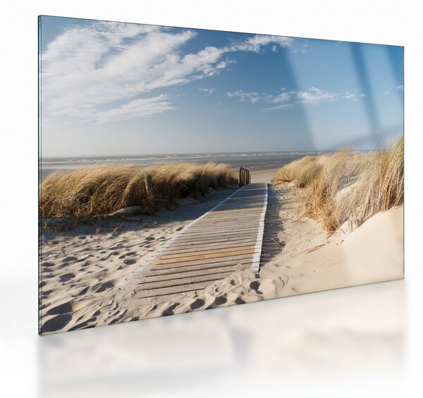 Sklenený obraz - Piesočná pláž na ostrove Langeoog, Nemecko (70x50 cm)