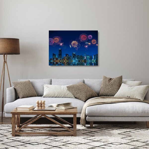 Sklenený obraz - Ohňostroj v Miami (70x50 cm)