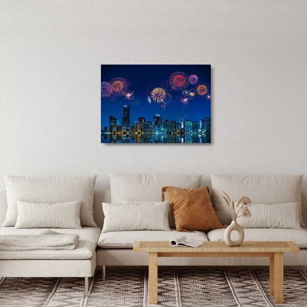 Sklenený obraz - Ohňostroj v Miami (70x50 cm)