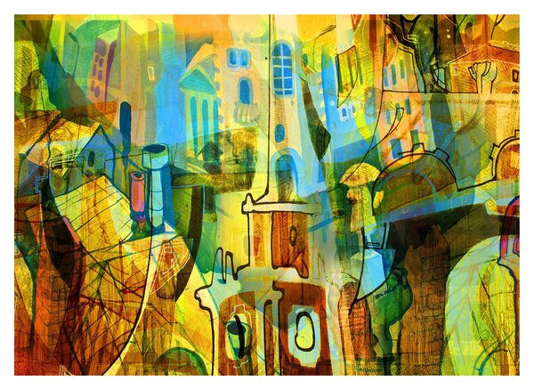Sklenený obraz - Architektúra, kubistická abstrakcia (70x50 cm)
