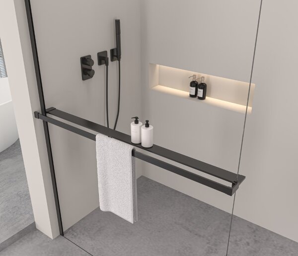 Erga Paris, polička/držiak na uteráky pre sprchovú zástenu (max. 140cm), čierna matná, ERG-V02-PARIS-SHELF-BK
