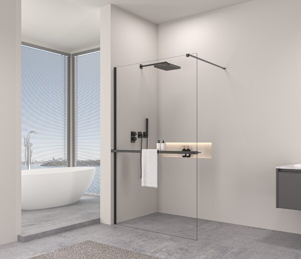 Erga Paris, polička/držiak na uteráky pre sprchovú zástenu (max. 140cm), čierna matná, ERG-V02-PARIS-SHELF-BK