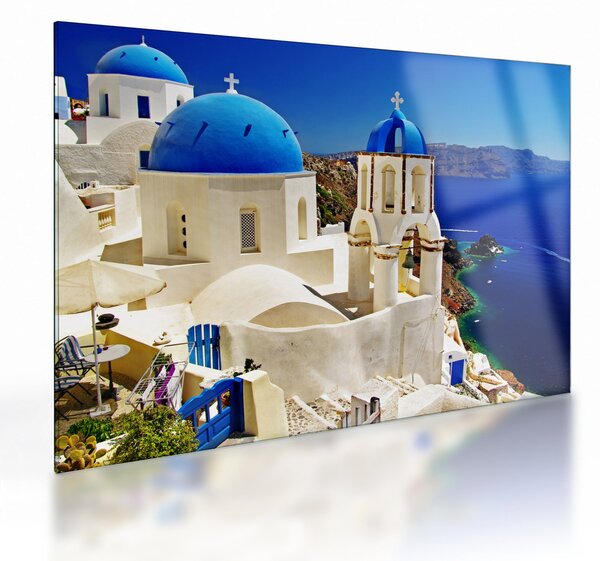 Sklenený obraz - Santorini, Grécko (70x50 cm)
