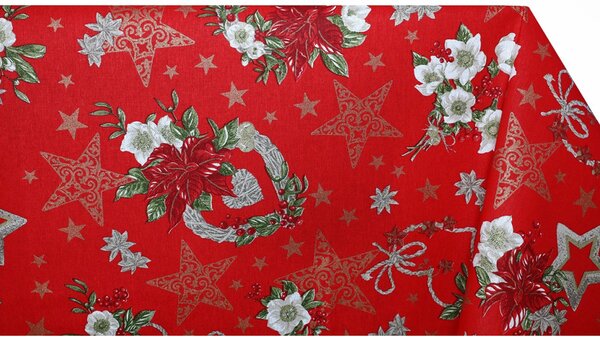 Vianočný bavlnený obrus vianočné ruže na červenom Farba Červená Rozmery 90x90 cm