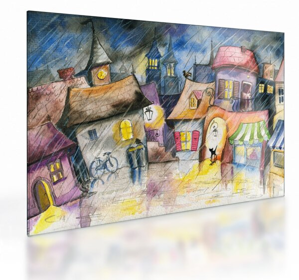 Sklenený obraz - Daždivý večer (70x50 cm)