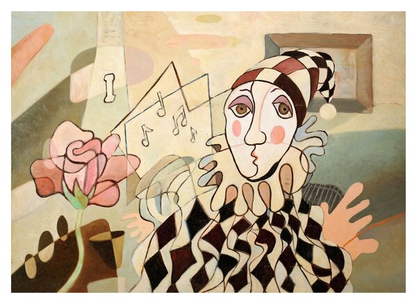 Sklenený obraz - Kubizmus - harlequin and rose (70x50 cm)