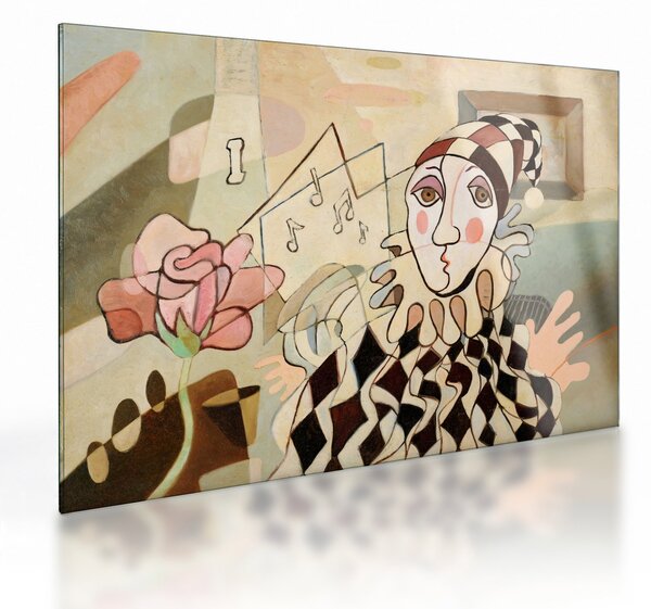 Sklenený obraz - Kubizmus - harlequin and rose (70x50 cm)