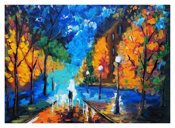 Sklenený obraz - Milenci, Pointilizmus (70x50 cm)